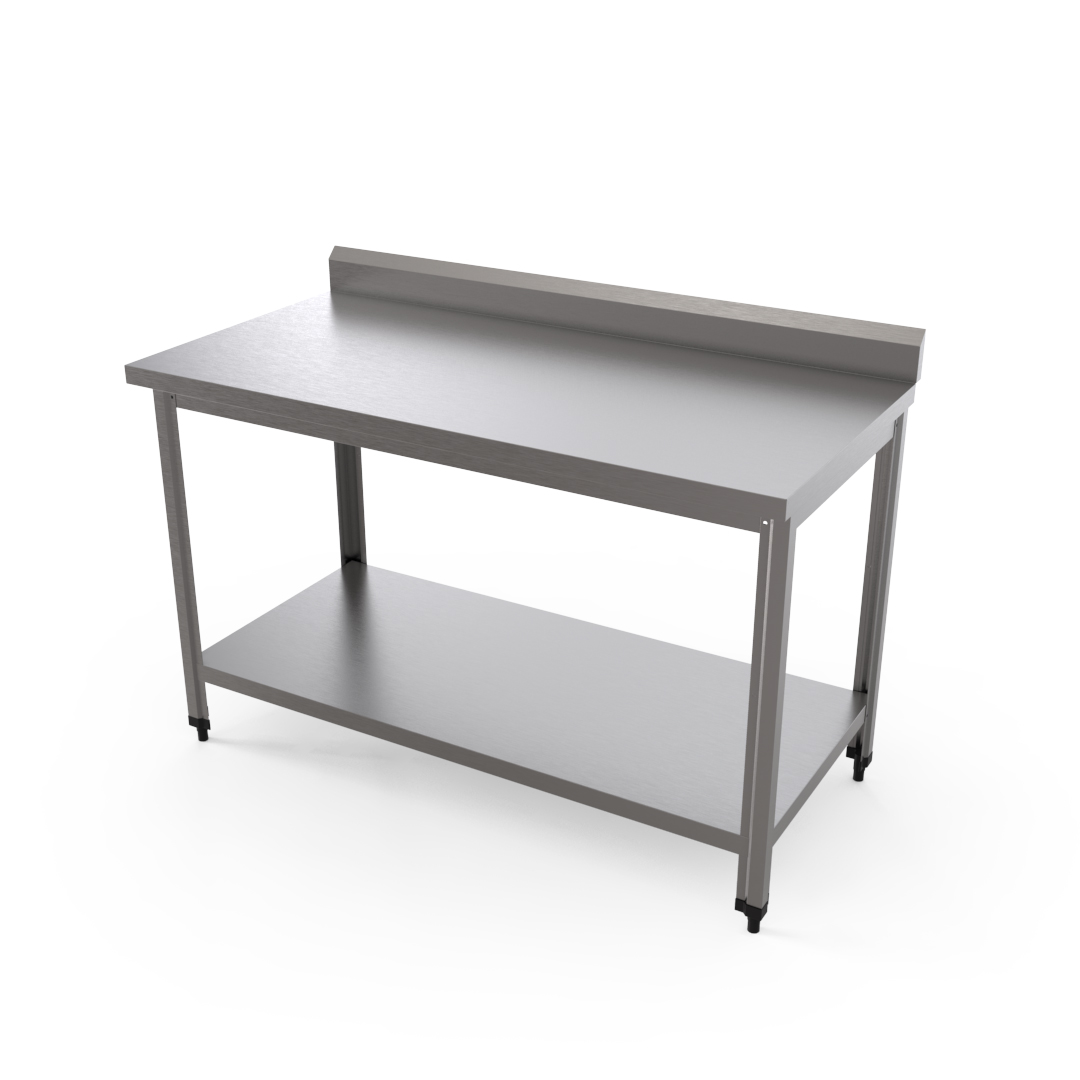 Mesa de encosto em inox - prateleira lisa